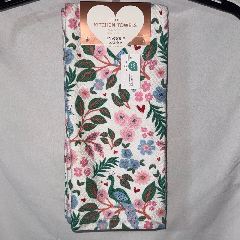 Envogue Peacock Floral Kitchen Towel set of 3